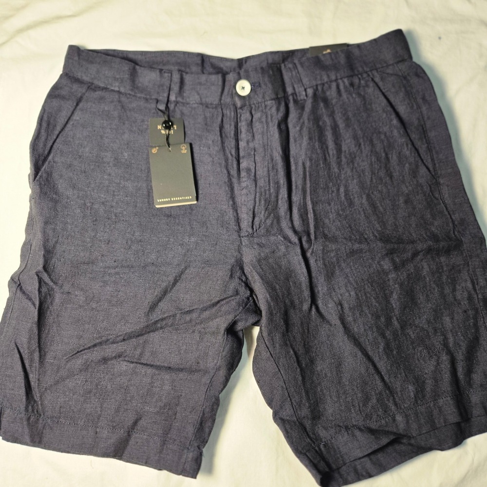 Porter & Ash 100% Linen Shorts Navy Blue Premium Collection Size 34 NWT